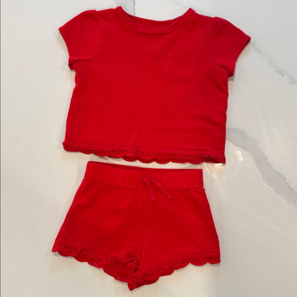 Janie and Jack Set Vibrant Red Top Girls Size (6) Outfit Set